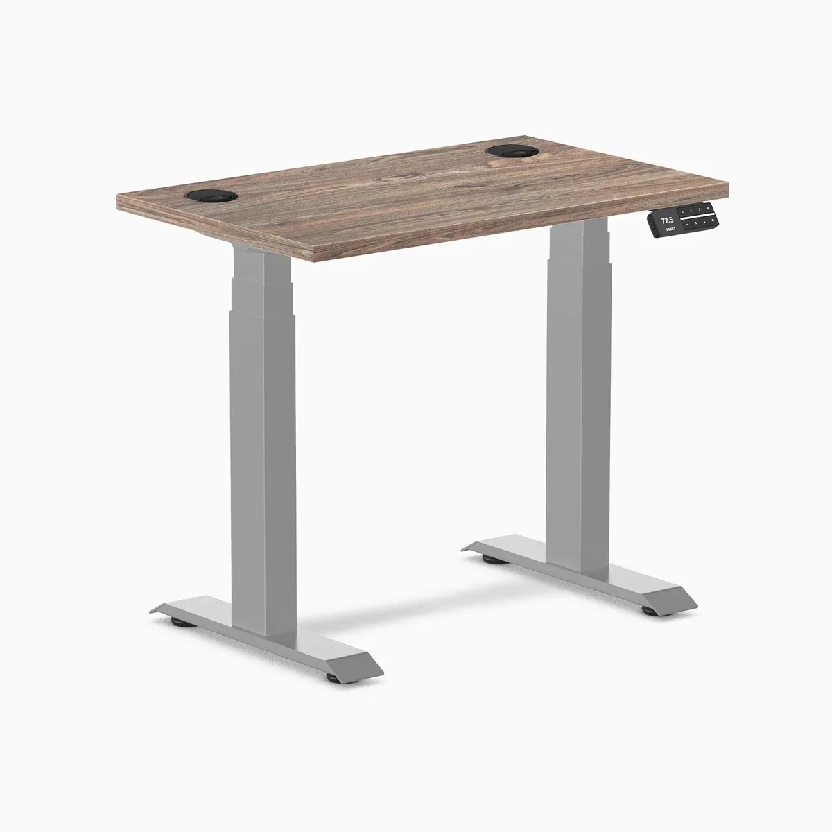 Desky Desky Dual Mini Sit Stand Desk Walnut Grey 32 x 20 in with Grommets — product photo