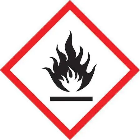 White paper right-to-know label roll with flame symbol