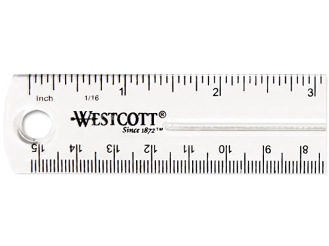 Transparent 6-inch plastic ruler with measurement markings