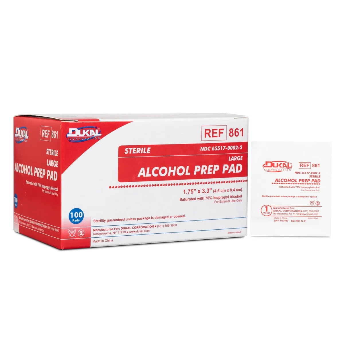 Box of 100 sterile CURAD 861 alcohol pads 70% isopropyl