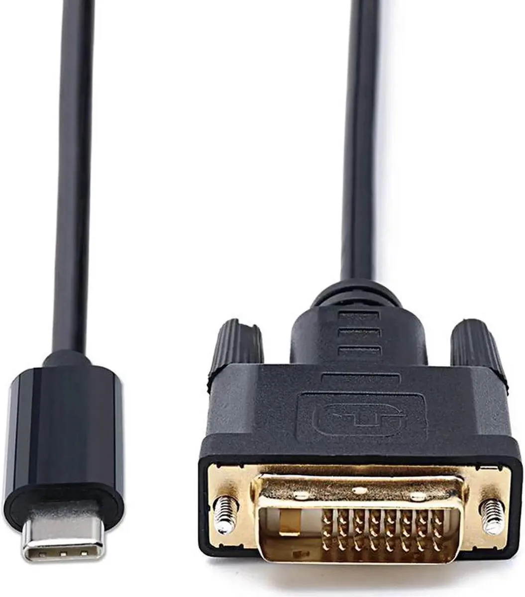White USB-C to DVI cable with moulded connectors, six feet long