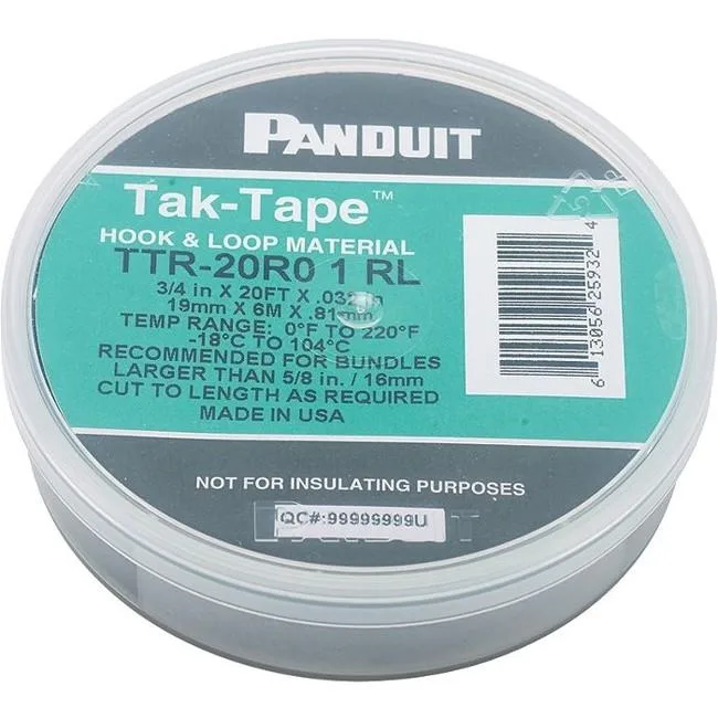Panduit Panduit TTR-20R0 Hook &amp; Loop Cable Ties 20 ft Black 40 lb 35.4 mil — product photo