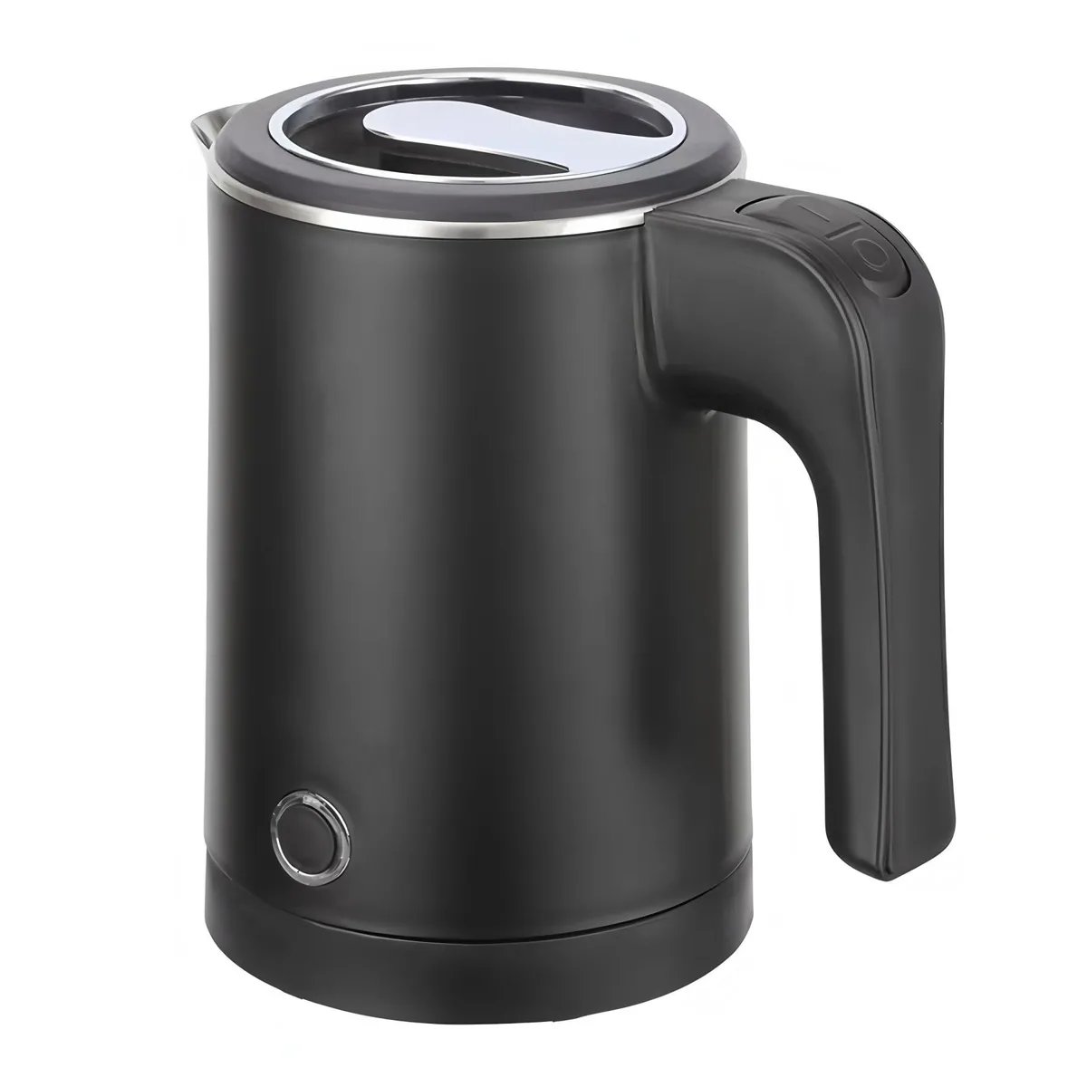 Compact black travel kettle with stainless interior, 0.5L capacity