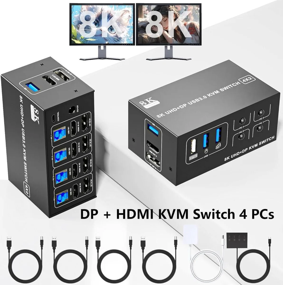Vszerda Vszerda 8K@60Hz 4-Port Dual Monitor KVM Switch (HDMI 2.1 + DP 1.4) — product photo