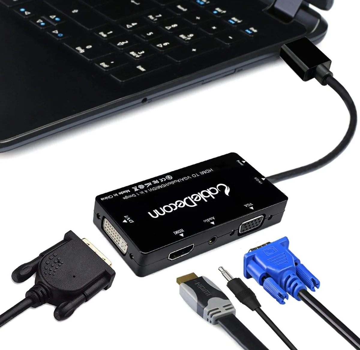 CableDeconn CableDeconn 4-in-1 HDMI to HDMI/DVI/VGA Adapter Cable with Audio Output (Black) — product photo
