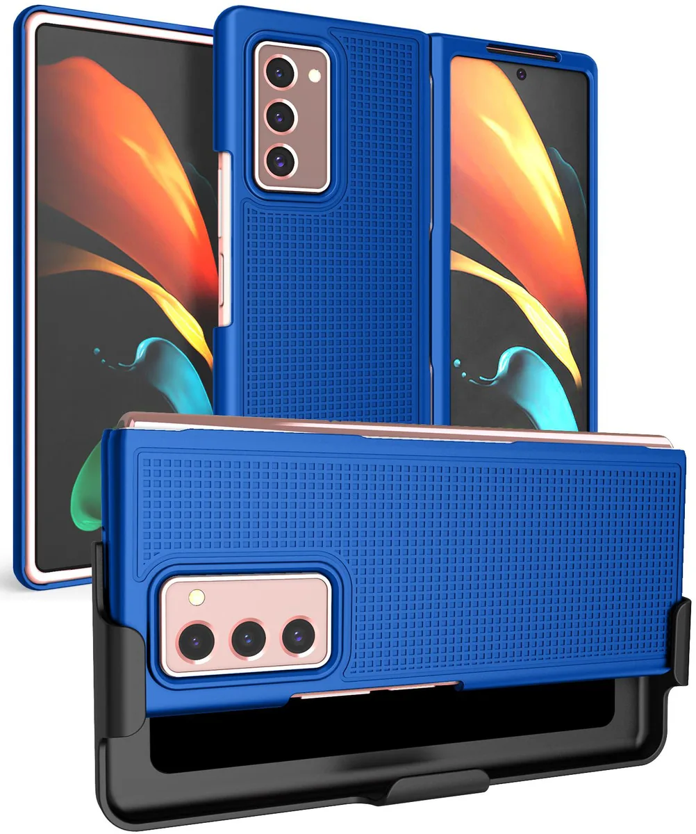 Nakedcellphone Nakedcellphone Grid Case + Belt Clip Holster Combo Blue for Samsung Galaxy Z Fold 2 5G SM-F916 — product photo