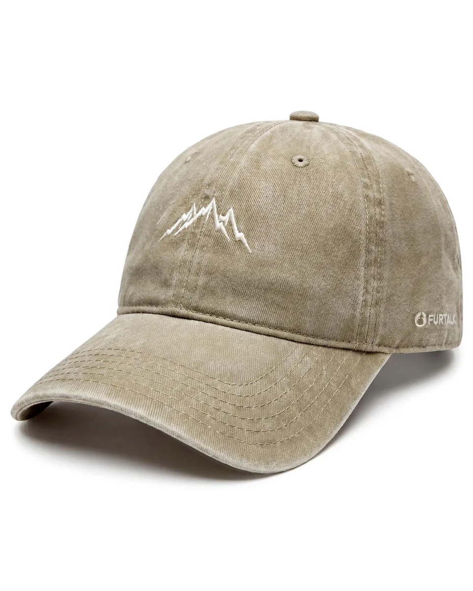 Mountain Embroidery Washed Cotton Dad Hat Khaki — product photo