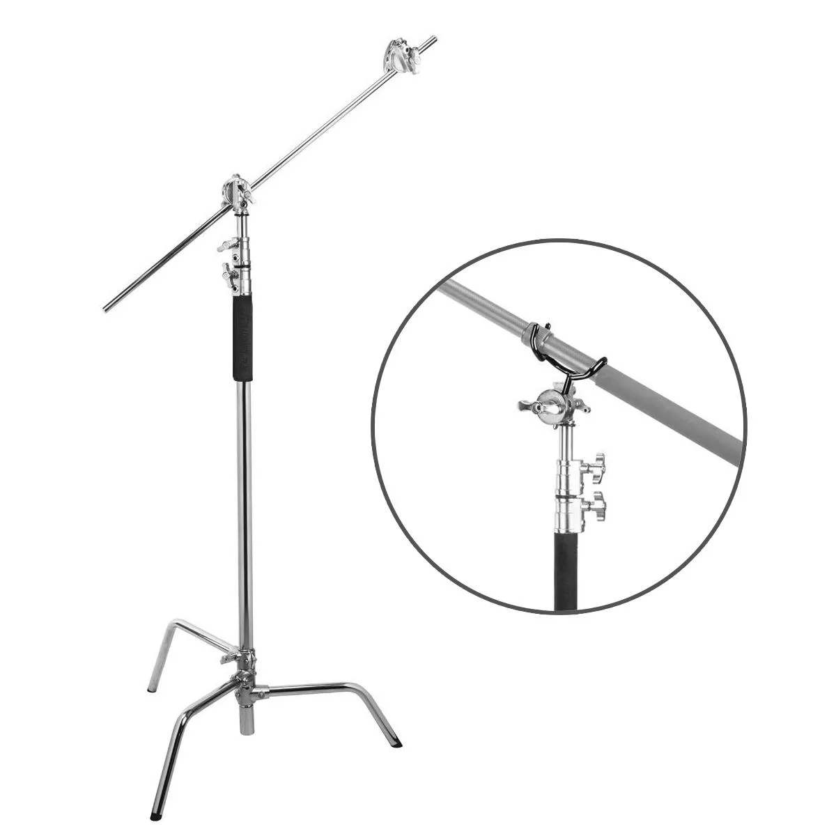 Flashpoint Brand Flashpoint 10' C-Stand Kit, Chrome Turtle Base, 40" Arm, 2 Gobo Heads, Baby Pin, Boom Pole Holder — product photo