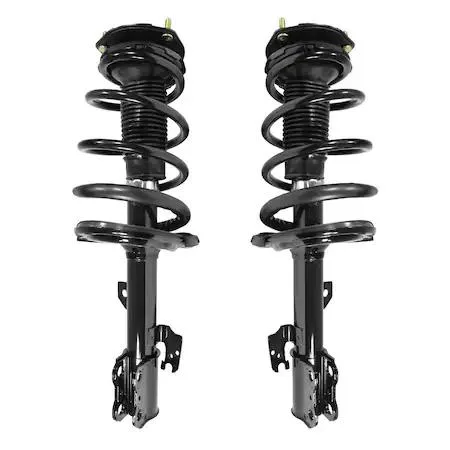 Unity front complete strut assembly kit, two silver struts with coil springs and top mounts