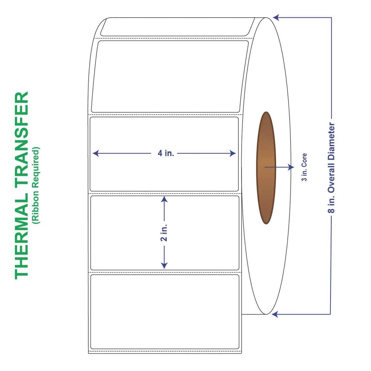 White rectangular thermal-transfer label roll with perforated edges