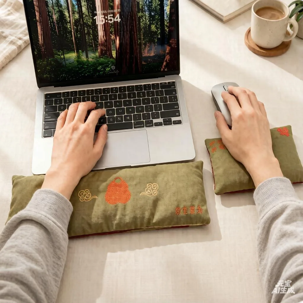  RUIRIO MZ-HSD-01 Keyboard &amp; Mouse Wrist Rest Set, Embroidered, Green, 10 x 4 x .1 in — product photo