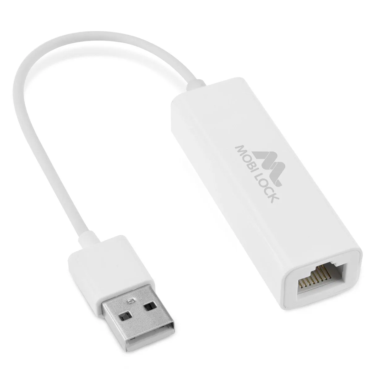 Small white USB 2.0 to RJ45 Ethernet adapter