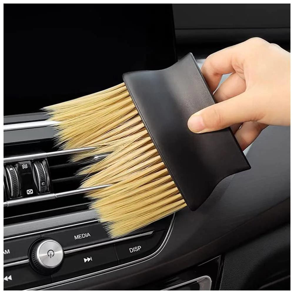 Soft-bristle car interior dust brush with frosted plastic handle