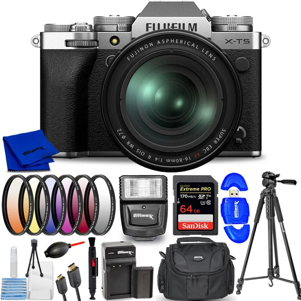 FUJIFILM FUJIFILM X-T5 Mirrorless Camera 16-80mm Silver 14PC Bundle — product photo