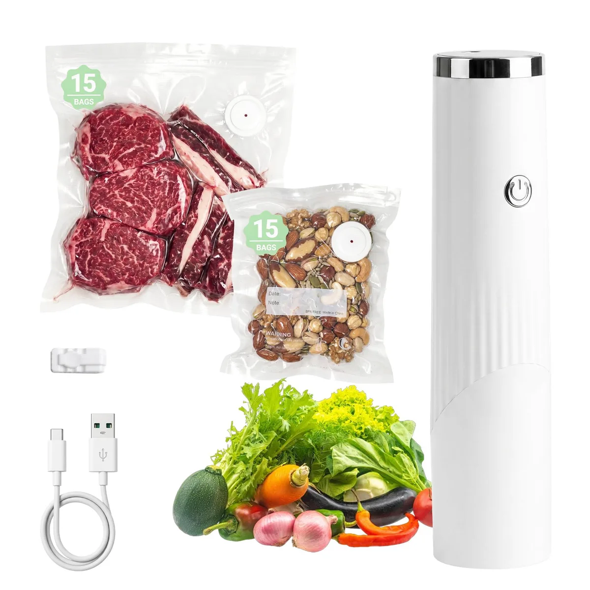  FoodSaver HYW-ZK-17 handheld vacuum sealer with 30 bags — product photo