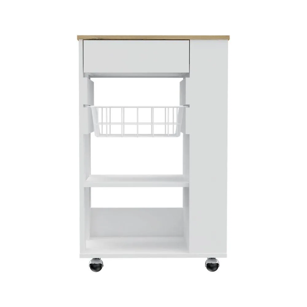FM FURNITURE FM FURNITURE Shelton Kitchen Cart Two Open Shelves One Drawer Four Caster Multi-Color — product photo