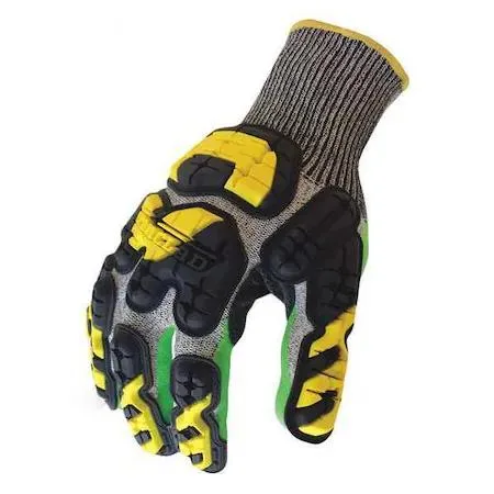 Grey and green impact gloves with foam nitrile palm coating and knit cuff