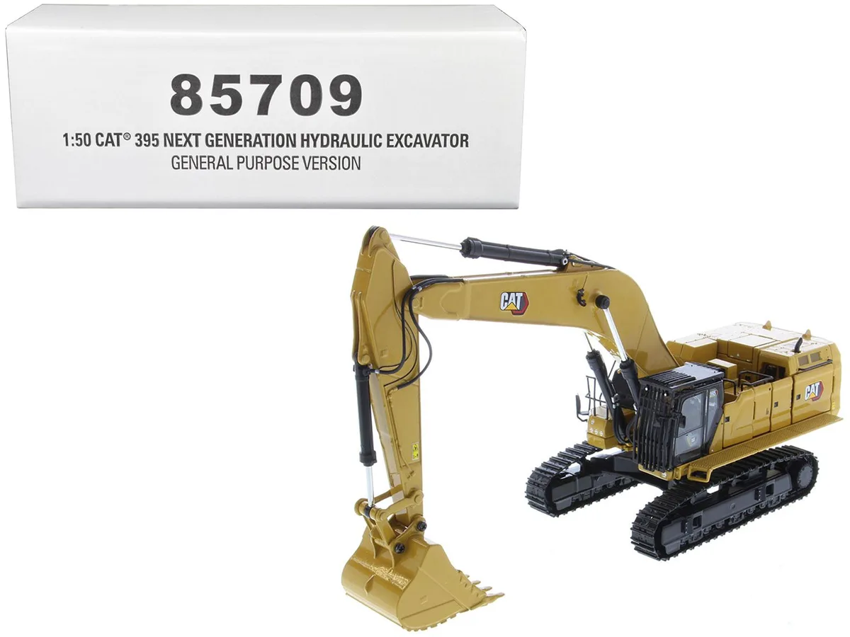 DieCast Masters DieCast Masters CAT 395 Next Gen Excavator 1/50 Yellow w/Operator &amp; Tools hobby collectible — product photo