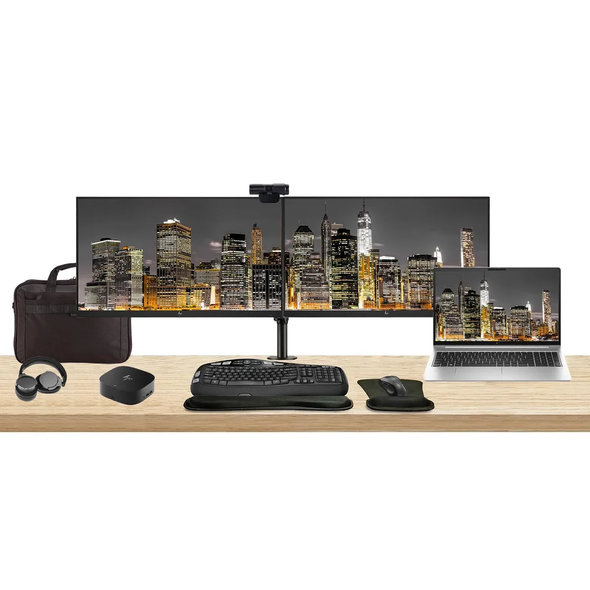 HP HP EliteBook 650 G10 i5-1335U 8GB 256GB SSD 15.6" bundle with dual 24" monitors, dock, peripherals — product photo