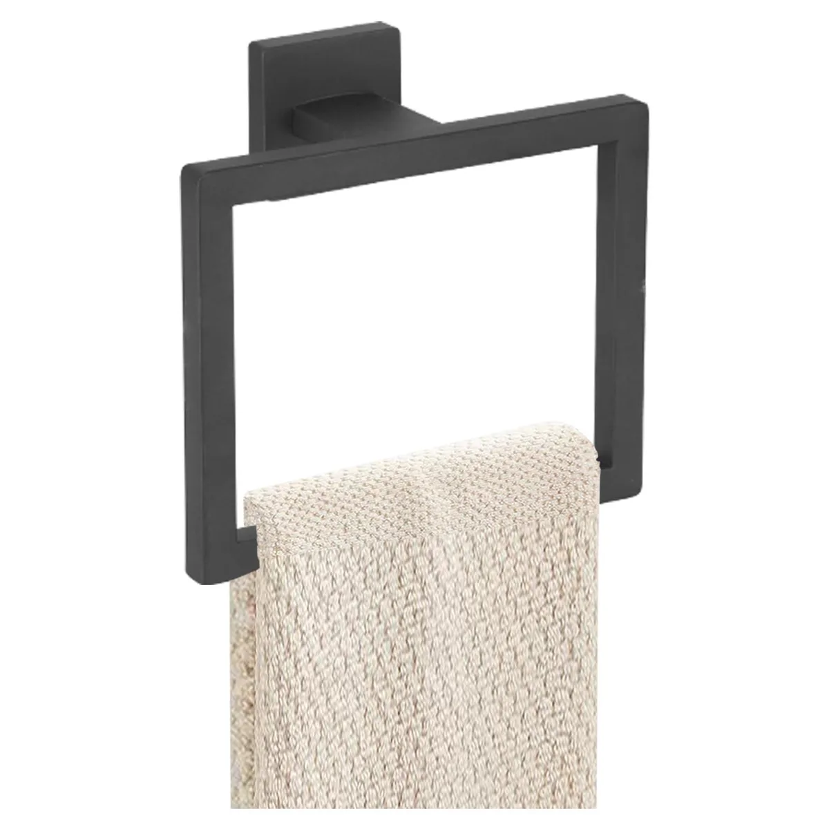 Matte black stainless steel towel ring with square base