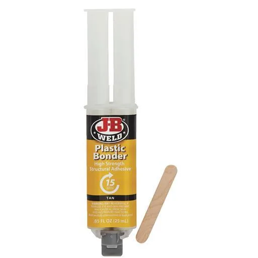 A white dual-chamber syringe with tan epoxy inside, 0.85 oz size, model 50133