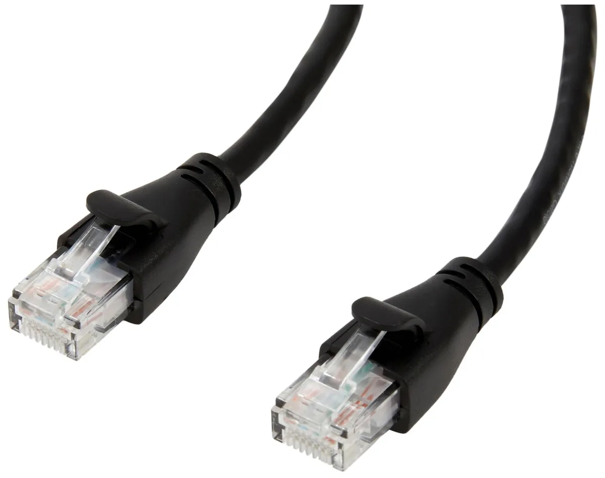 Ten black Cat 6 Ethernet cables with gold RJ45 connectors, each 25 feet long