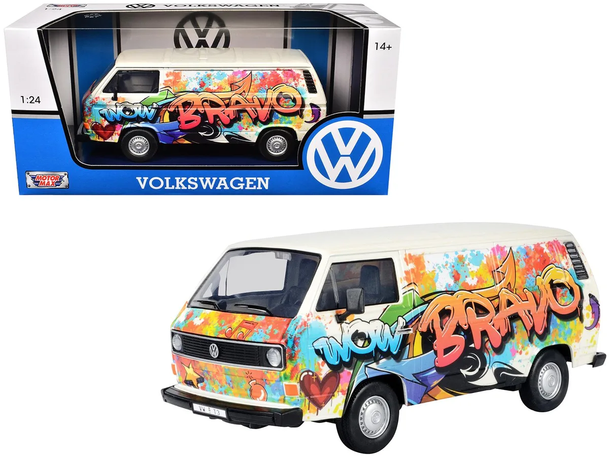 MOTORMAX MOTORMAX Volkswagen Type 2 (T3) Van White Metallic Graffiti 1/24 Diecast Hobby Collectible — product photo