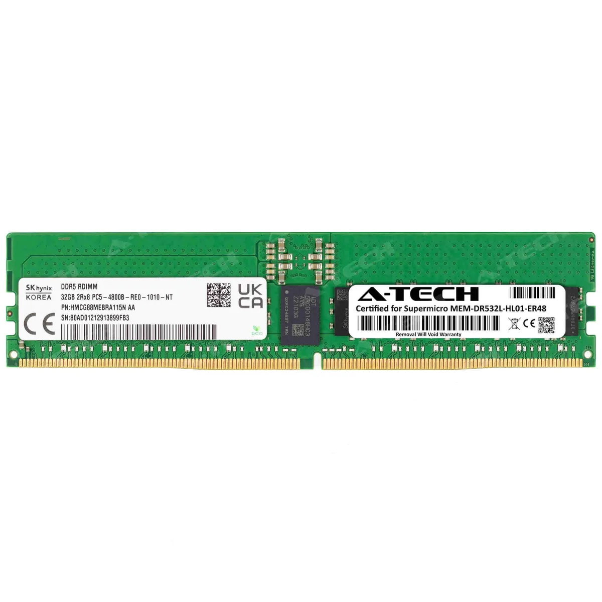 A-Tech A-Tech 32GB DDR5 4800 CL40 2Rx8 ECC RDIMM Supermicro Certified MEM-DR532L-HL01-ER48 — product photo