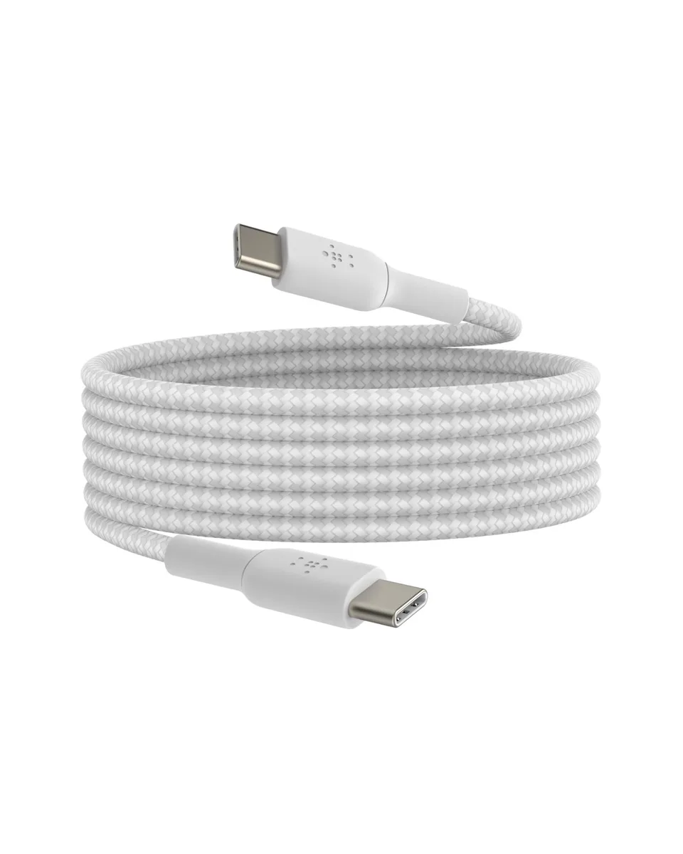 White braided USB-C to USB-C cable with straight connectors