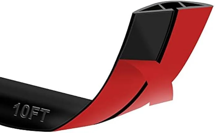 Black flexible silicone floor cord cover, ten feet long, low-profile channel with adhesive backing