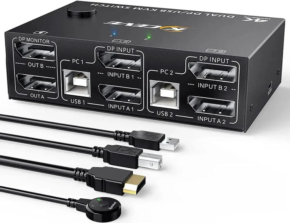 Vszerda Vszerda 2-Port Dual-Monitor DP 1.4 KVM Switch 8K@30Hz 4K@144Hz 4×USB 2.0 Wired Remote — product photo