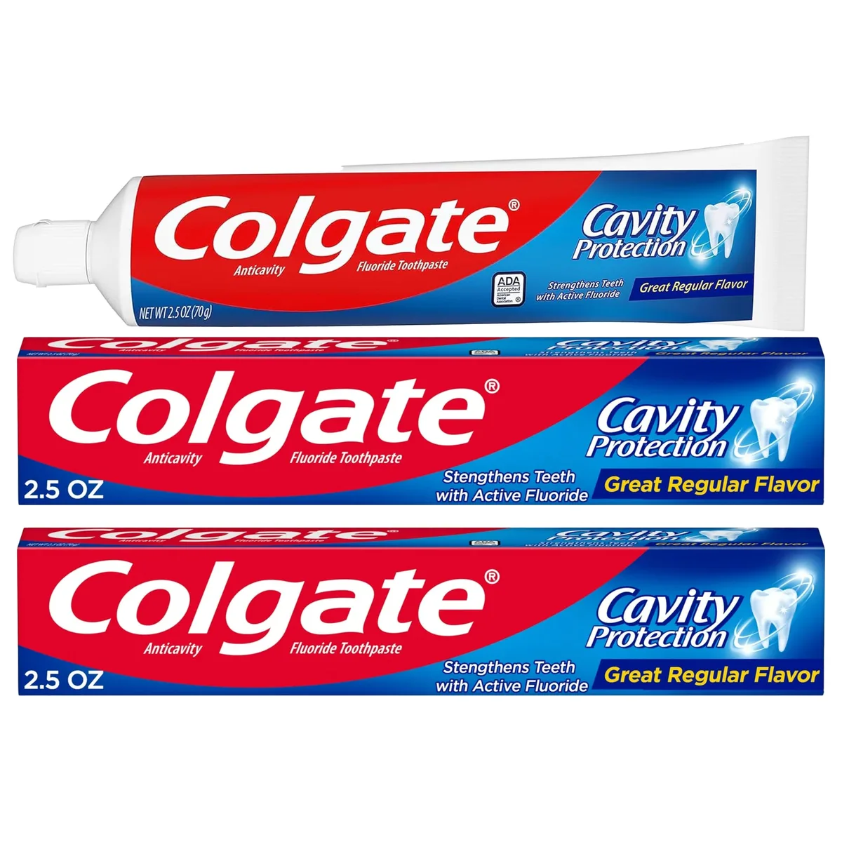 Two white toothpaste tubes in a pack, 2.5 ounces each with 60% extra free