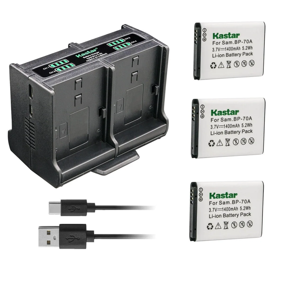 Kastar Kastar BP-70A 3-Pack Battery &amp; Quadruple Charger — product photo