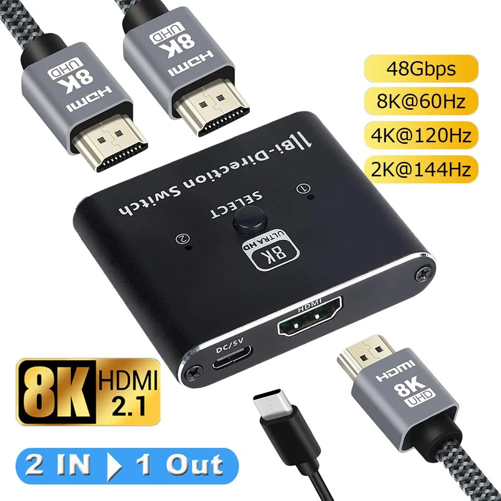 Jansicotek Jansicotek OZ8AB 8K 48Gbps Bi-Directional HDMI Switch 2 in 1 Out/1 in 2 Out — product photo