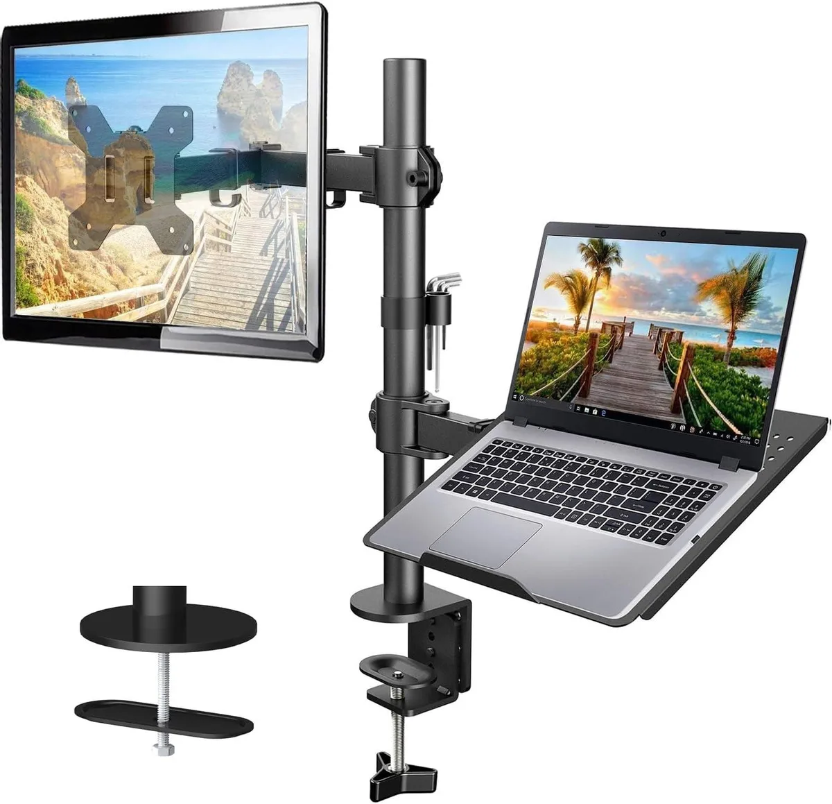 PISKEKAT PISKEKAT 2-in-1 Laptop & Monitor Desk Mount 13-32" VESA 75/100mm 17.6 lbs — product photo