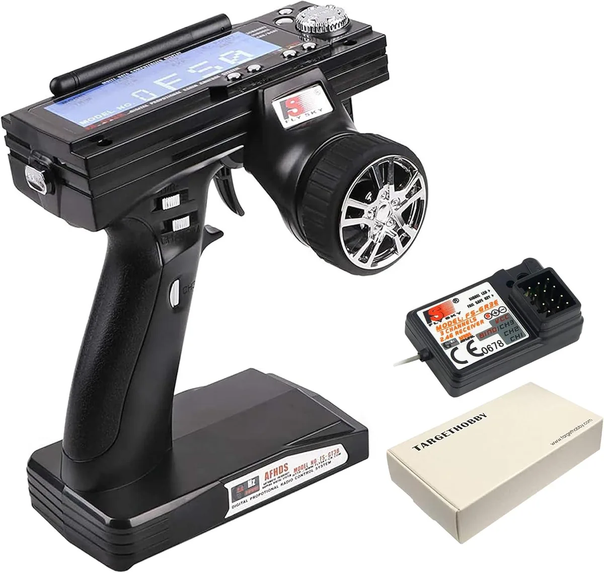 usbroway usbroway Flysky FS-GT3B Transmitter &amp; FS-GR3E Receiver 2.4GHz 3 Channel RC Car Remote Controller — product photo