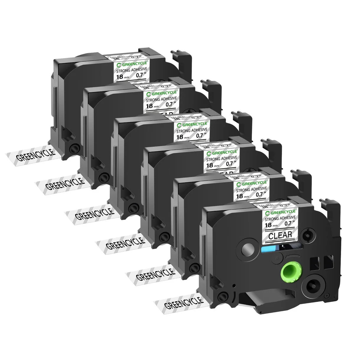 GREENCYCLE GREENCYCLE TZe-S141 18mm 26.2ft Black on Clear labelmaker tape 6 pack — product photo