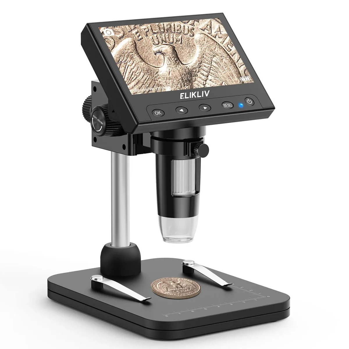 Black digital microscope with 4.3 inch LCD screen and adjustable LED lights
