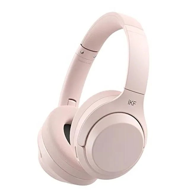 Pink foldable over-ear headphones with 40mm drivers and AUX cable