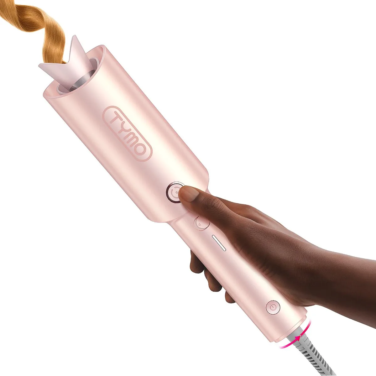 Rose gold automatic rotating curling iron with 1 inch ceramic barrel