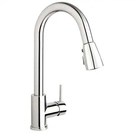Polished chrome single-handle pull-down kitchen faucet with cover plate