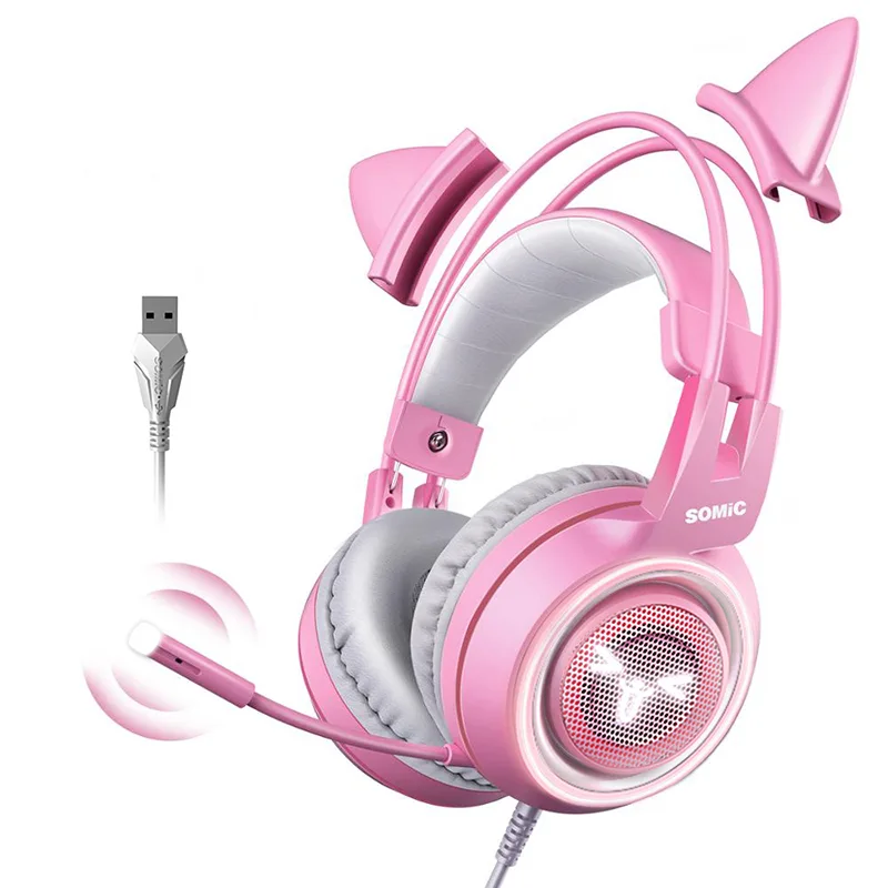SOMIC SOMIC Pink Stereo Gaming Headset 7.1 RGB 3.5mm USB 40mm Drivers 420g — product photo