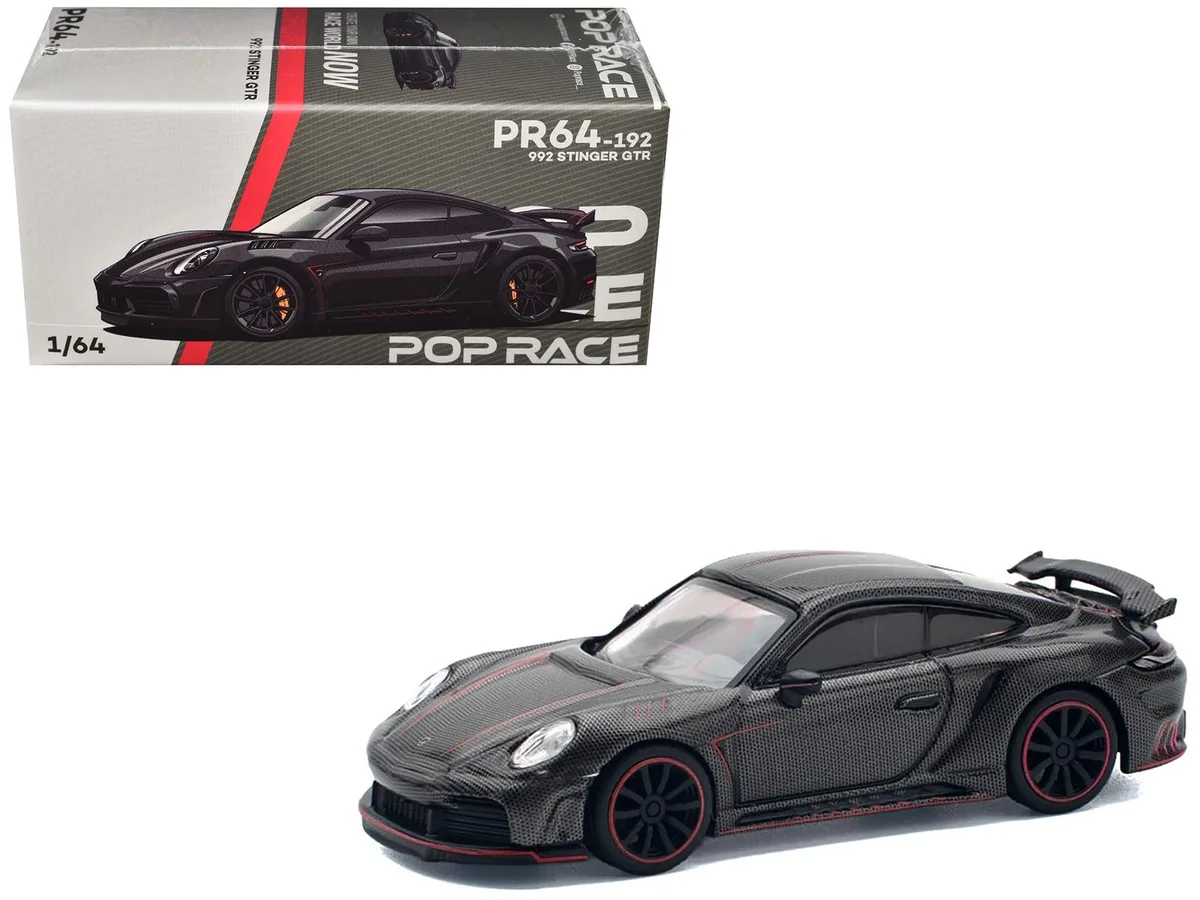 Pop Race Pop Race 992 Stinger GTR Carbon Edition Red Accents 1/64 Diecast Car — product photo