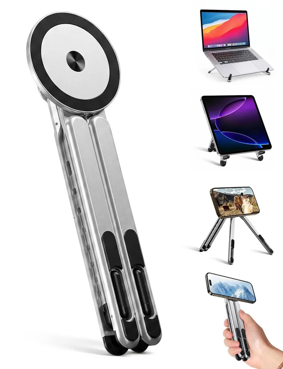 No Sew No Sew 4-in-1 Foldable Laptop Stand &amp; Magnetic Phone Holder Silver WYQE05S — product photo