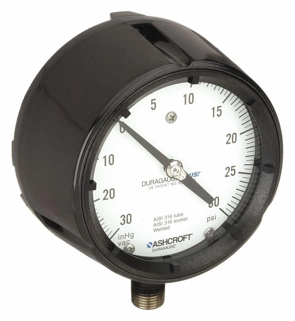 Ashcroft Ashcroft 451279SS04LXLLVAC/30 Process Compound Gauge 30 to 0 to 30 psi 4 1/2 in — product photo