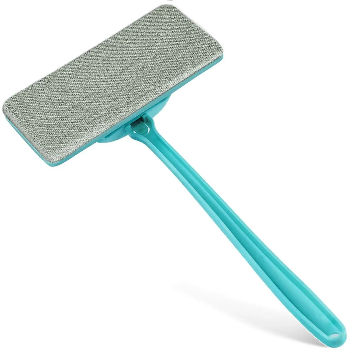 White rectangular brush head with angled bristles on long handle