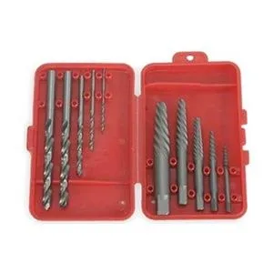 Ten-piece spiral-flute screw extractor set in index case