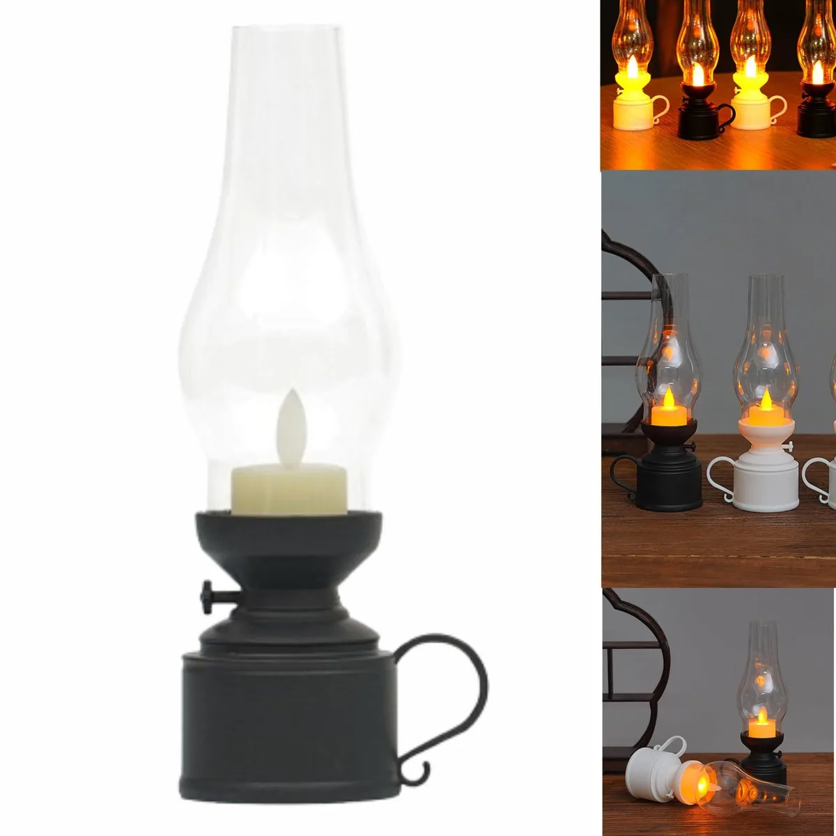 Black plastic vintage kerosene lamp shape 7.2×5.4×18.3 cm
