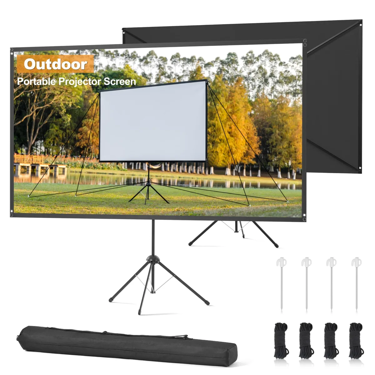  Truesee 60" 16:9 High Gain Projector Screen with Stand, Ropes and Spikes — product photo