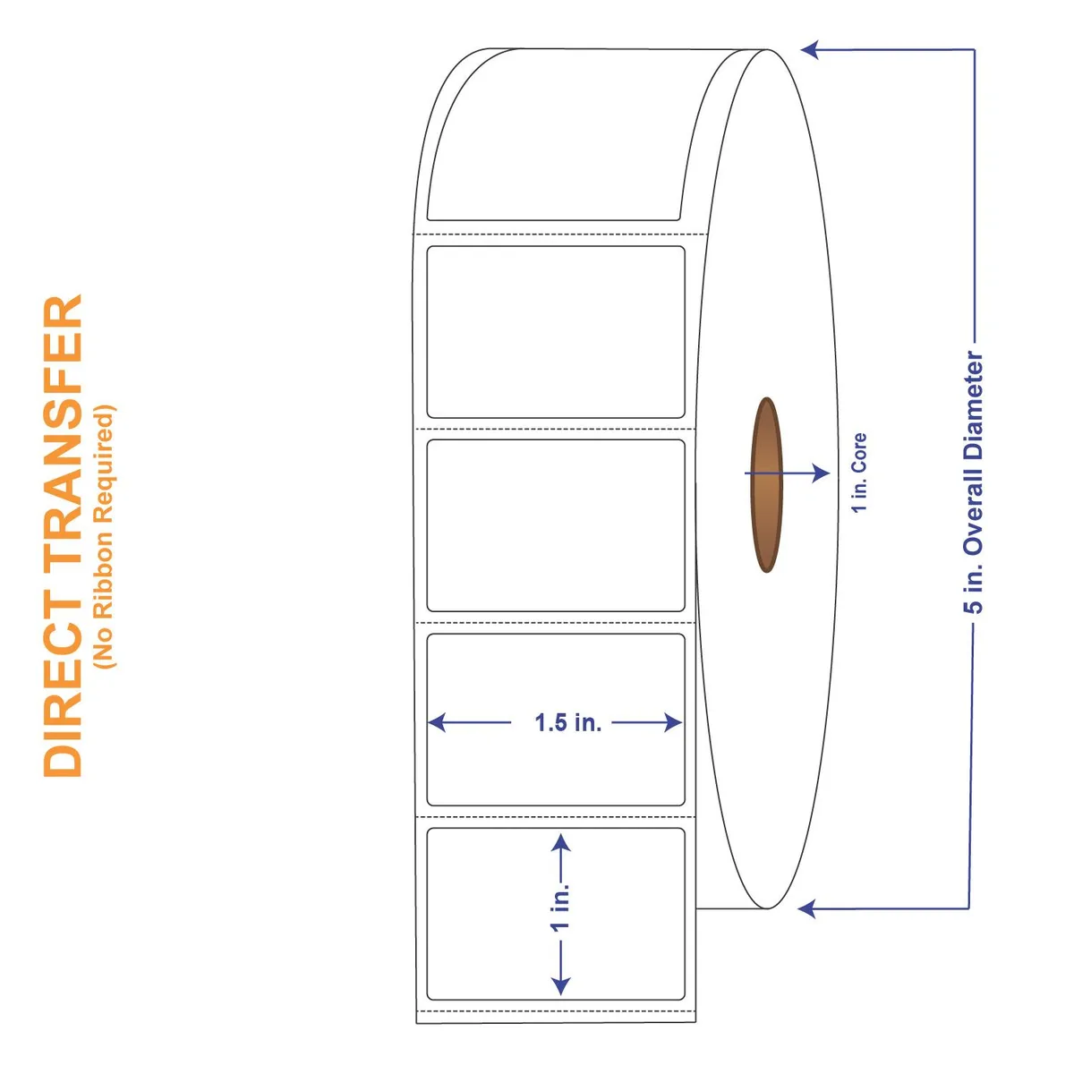 Four white rolls of direct thermal labels, perforated, smooth matte finish
